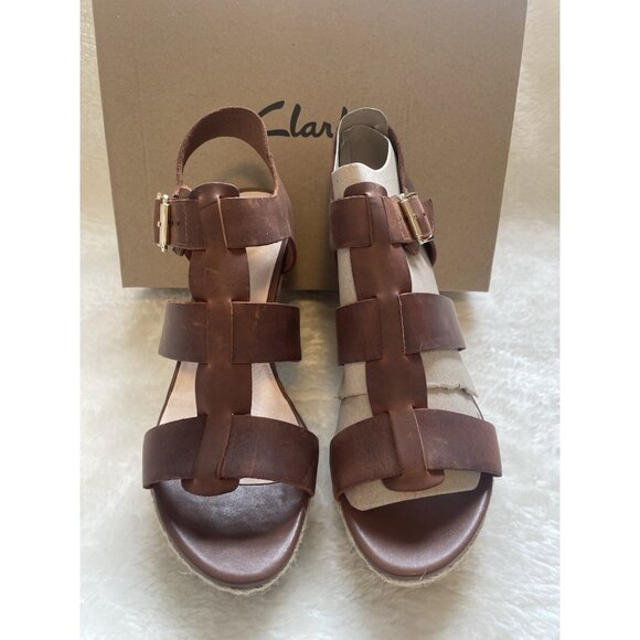 NIB Clarks Maritsa 95 Gladiator Womens Brown Leather Wedge Heel Sandal Comfort - Picture 6 of 10